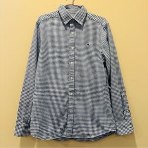 VINEYARD VINES Men's Long-Sleeve Plaid Blue/White Checker Classic Whale Shirt S